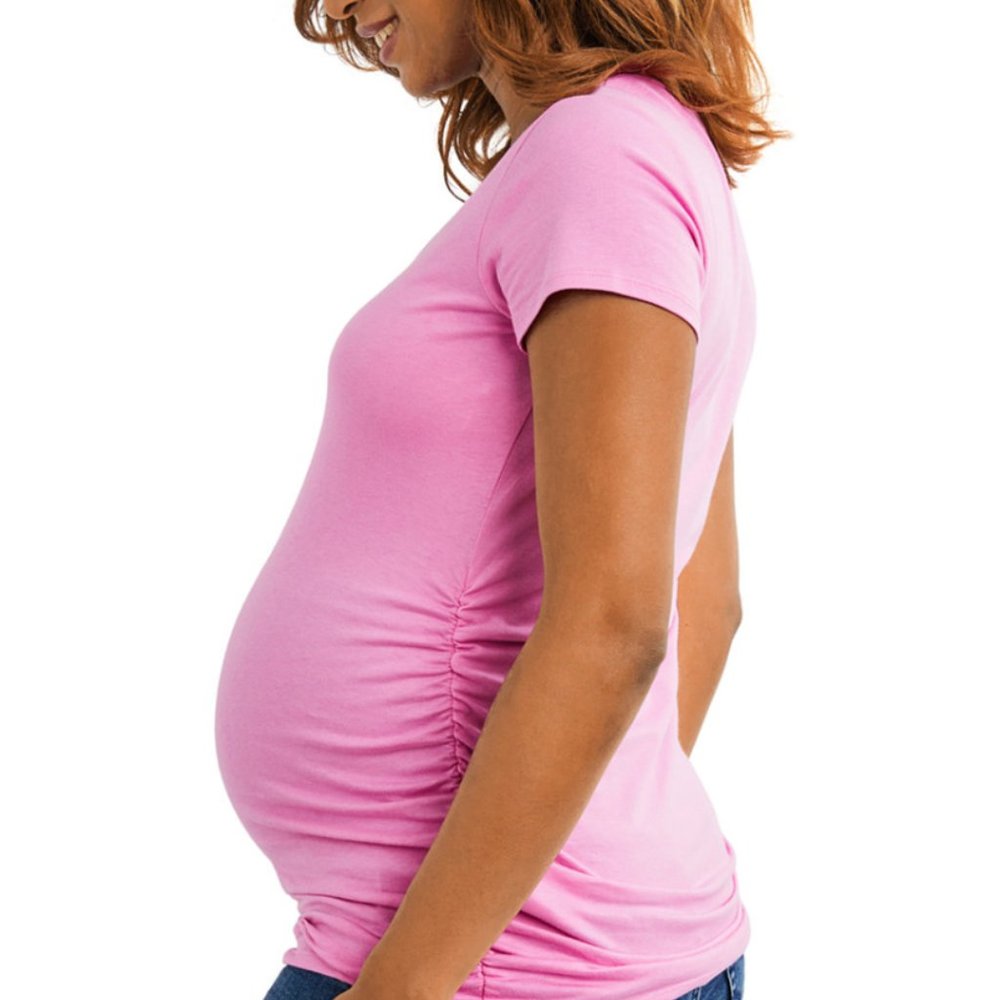 Motherhood Maternity Pink Ruched Short Sleeve Top